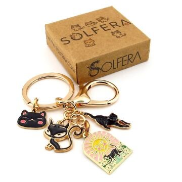 Sevimli Kara Kediler Tarot Güneş Kartı Şans Çanta Süsü Charm Anahtarlık KY136