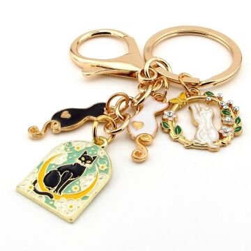 Sevimli Kediler Tarot Ay Kartı Renkli Çiçekler Çanta Süsü Charm Anahtarlık KY137