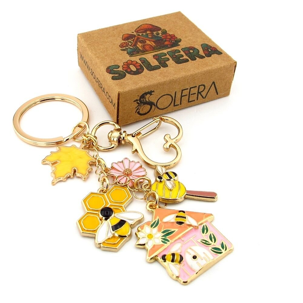 Ev Şeklinde Home Arı Bal Yaprak Bahar Çanta Süsü Charm Anahtarlık KY143