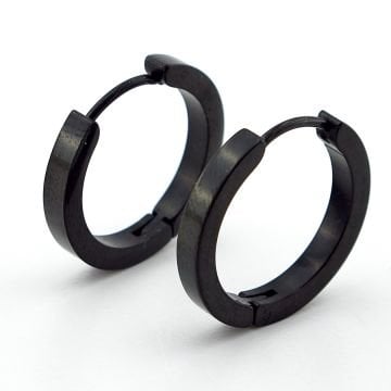Küt Kesim Siyah Paslanmaz Çelik 20mm Çap  Halka Erkek Küpe ER011