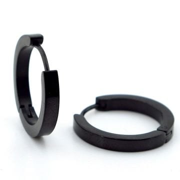 Küt Kesim Siyah Paslanmaz Çelik 20mm Çap  Halka Erkek Küpe ER011