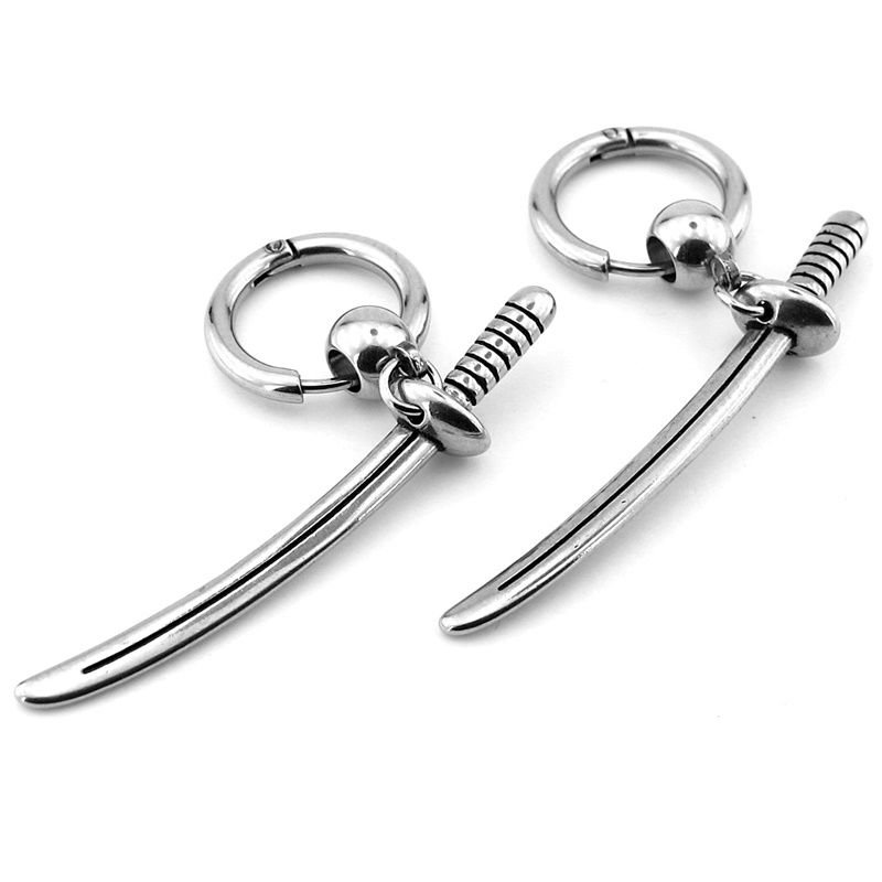 Samuray Kılıcı Katana Gümüş Renkli Paslanmaz Çelik Erkek Küpe ER175