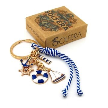 Lacivert Beyaz Marin Denizci Yelkenli Çanta Süsü Charm Metal Anahtarlık KY149