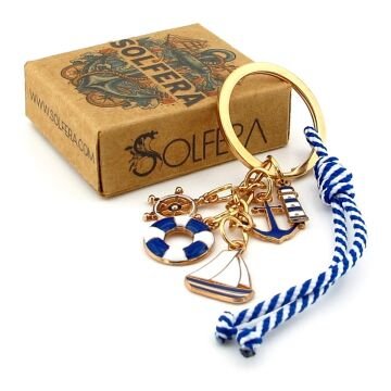 Lacivert Beyaz Marin Denizci Yelkenli Çanta Süsü Charm Metal Anahtarlık KY149