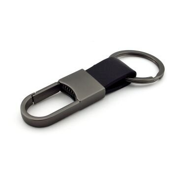 Kanca Hook Tasarım Siyah Deri Antrasit Gri Metal Anahtarlık KY151