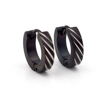 ÇAPRAZ ÇİZGİ DESENLİ SİYAH HALKA KADIN ERKEK ÇELİK KÜPE E939