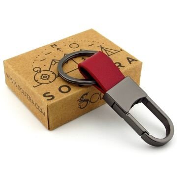 Kanca Hook Tasarım Bordo Koyu Kırmızı Deri Antrasit Gri Metal Anahtarlık KY152