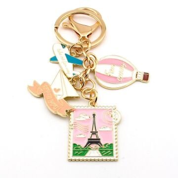 Paris Eyfel Kulesi Kağıt Uçak Balon Fransa Çanta Süsü Charm Anahtarlık KY157