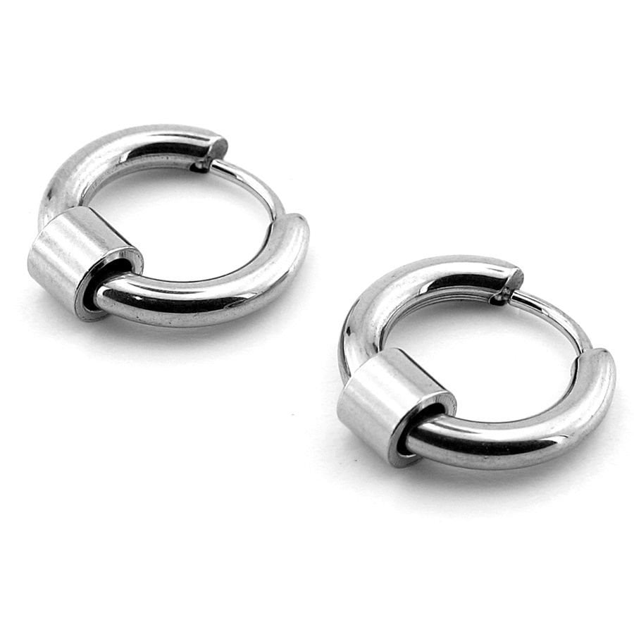 İç İçe Geçmiş Halka Gümüş Renk Çelik Erkek Kadın Küpe ER033