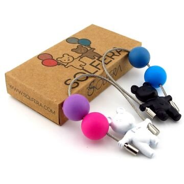 Çelik Tel Kilitli Siyah Beyaz Ayıcık Sevgili Anahtarlığı  2’li Set Renkli Top Detaylı KY164