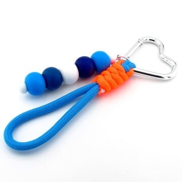 Okyanus Düğümü Kalp Klipsli El Yapımı Mavi Turuncu Top Charmlı Çanta Süsü KY165