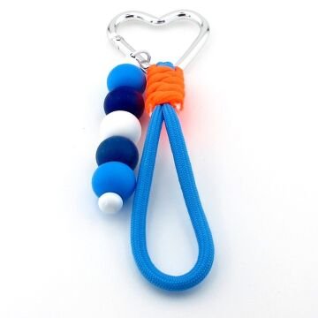 Okyanus Düğümü Kalp Klipsli El Yapımı Mavi Turuncu Top Charmlı Çanta Süsü KY165