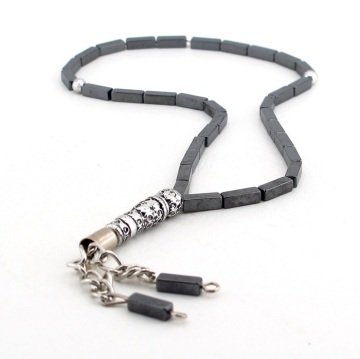 DOĞAL HEMATİT TAŞI KÖŞELİ METAL TESBİH TS329