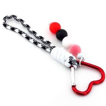 Büyülü Kontrast Kalp Klipsli El Yapımı Kırmızı Siyah Top Charmlı Çanta Süsü KY167