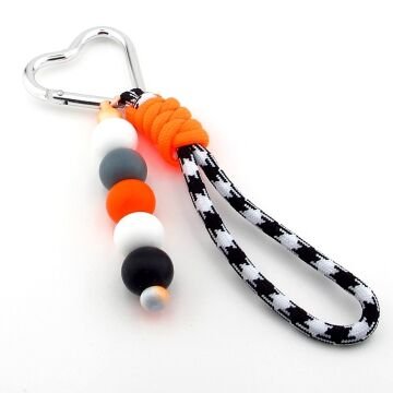 Safari Ateşi Kalp Klipsli El Yapımı Turuncu Beyaz Top Charmlı Çanta Süsü KY170