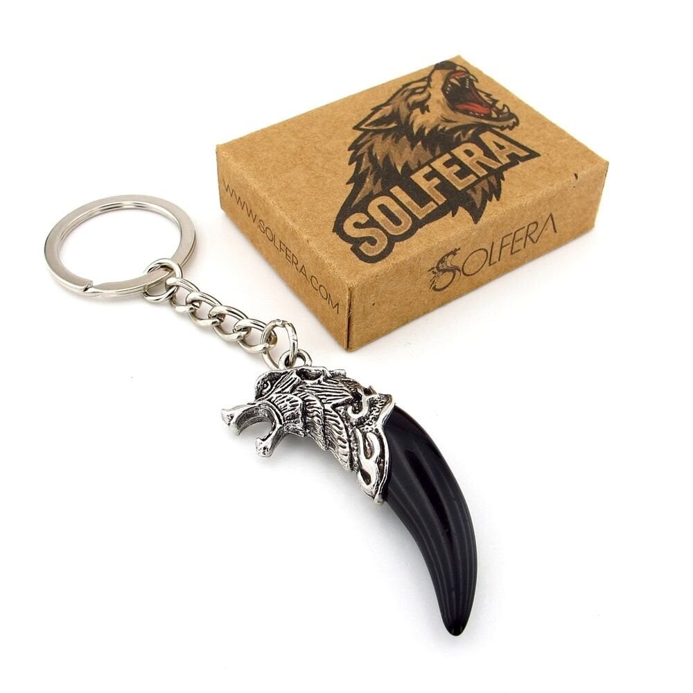 Kurt Dişi Şeklinde Kabartma Süsleme Nordik Metal Anahtarlık Siyah KY173