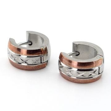 Çapraz Desen Bronz Gümüş Renk Paslanmaz Çelik Kadın Erkek Halka Küpe ER053