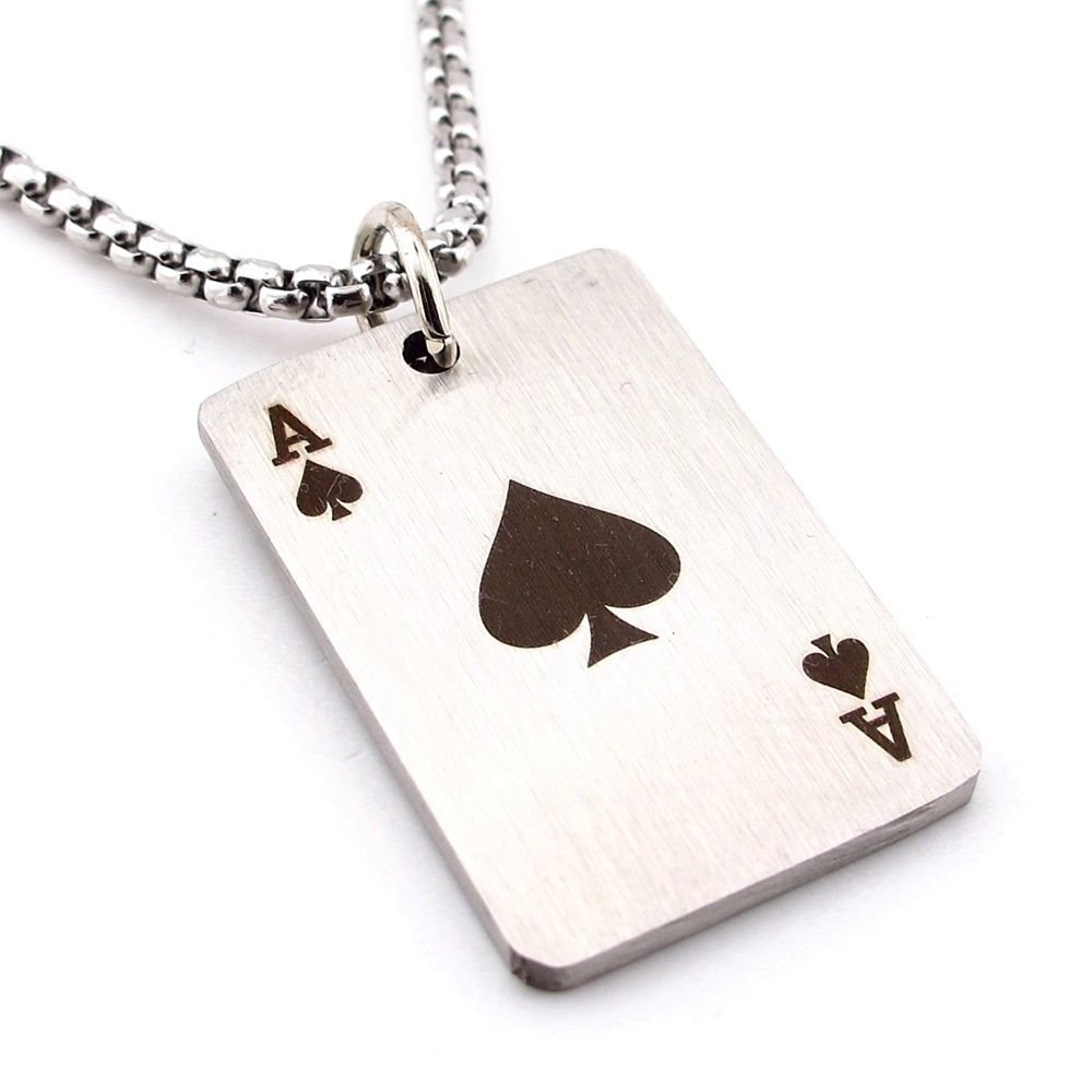 Maça As İskambil Poker Paslanmaz Mat Çelik Erkek Zincir Kolye Q0957