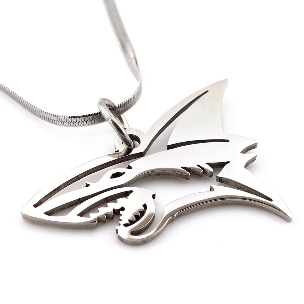 Köpekbalığı Resif Balık Yassı İtalyan Çelik Erkek Zincir Kolye Q0958