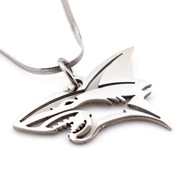 Köpekbalığı Resif Balık Yassı İtalyan Çelik Erkek Zincir Kolye Q0958