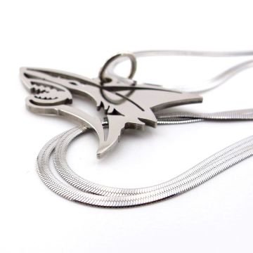 Köpekbalığı Resif Balık Yassı İtalyan Çelik Erkek Zincir Kolye Q0958