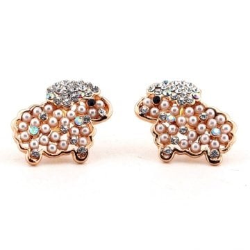 TAŞLI İNCİLİ KOYUN TASARIM BAYAN KÜPE E349