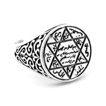 Hz. Süleyman Mührü Altı Köşeli Yıldız Pirinç Ayarlanabilir Erkek Yüzük RG073