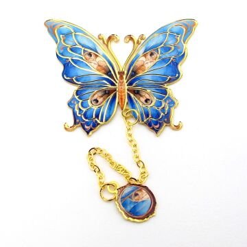 Mavi Lacivert Renkler Kelebek Altın Rengi Metal Kitap Ayracı Zincirli AY102