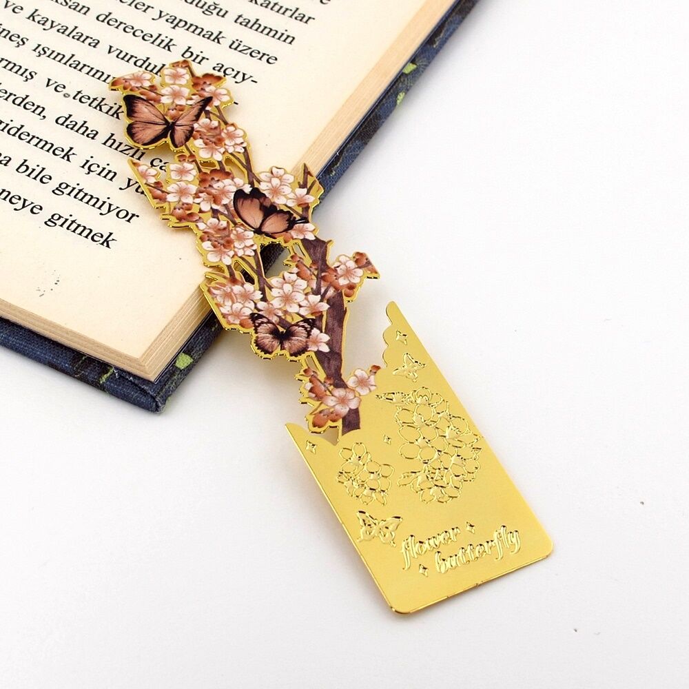 Kestane Çiçekleri ve Kelebekler Altın Rengi Metal Kitap Ayracı Ayraç AY106