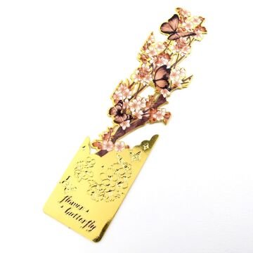 Kestane Çiçekleri ve Kelebekler Altın Rengi Metal Kitap Ayracı Ayraç AY106