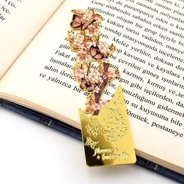 Kestane Çiçekleri ve Kelebekler Altın Rengi Metal Kitap Ayracı Ayraç AY106
