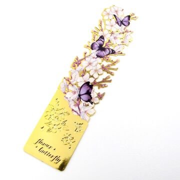 Sakura Çiçekleri ve Kelebekler Altın Rengi Metal Kitap Ayracı Ayraç AY107
