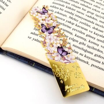 Sakura Çiçekleri ve Kelebekler Altın Rengi Metal Kitap Ayracı Ayraç AY107