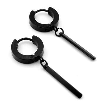 Bar Çubuk Sallantılı Siyah Paslanmaz Çelik Halka Erkek Küpe ER071