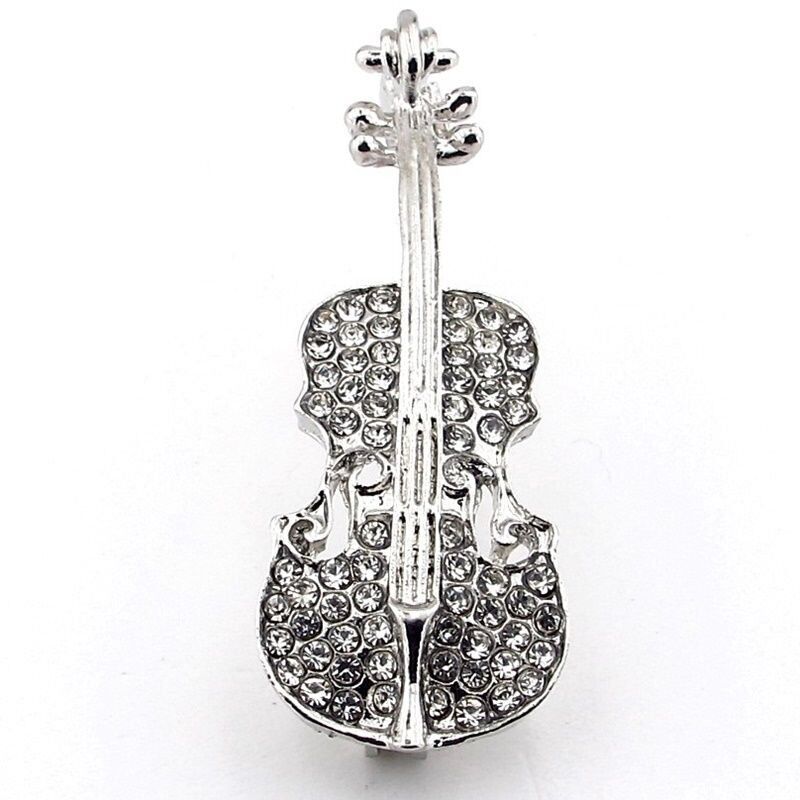 Keman Müzik Kemanist Beyaz Zirkon Taşlı Yaka Süsü Broş RZ308