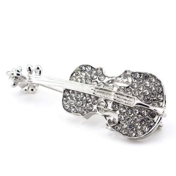 Keman Müzik Kemanist Beyaz Zirkon Taşlı Yaka Süsü Broş RZ308
