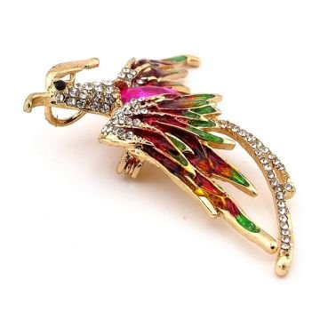 Zümrüdü Anka Kuşu Phoenix Pembe Taşlı Renkli Zirkon Yaka Süsü Broş RZ309