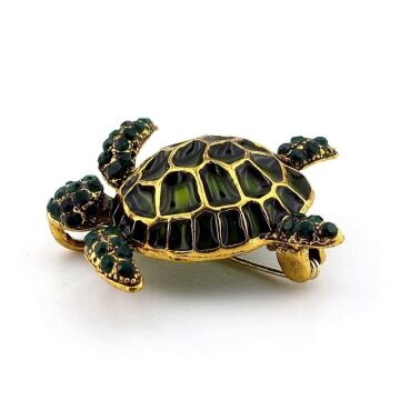 Deniz Kaplumbağası Yeşil Zirkon Taşlı Metal Rozet Broş RZ311
