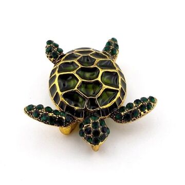 Deniz Kaplumbağası Yeşil Zirkon Taşlı Metal Rozet Broş RZ311