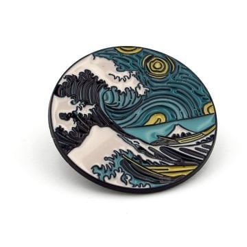 Katsushika Hokusai Büyük Dalga Deniz Siyah Metal Çanta Süsü Rozer RZ317
