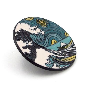 Katsushika Hokusai Büyük Dalga Deniz Siyah Metal Çanta Süsü Rozer RZ317