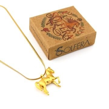 At Şeklinde Binicinilik Altın Kaplama Kolye Ucu İtalyan Çelik Zincir Unisex Kolye Q1002