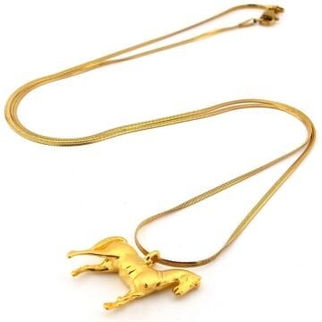 At Şeklinde Binicinilik Altın Kaplama Kolye Ucu İtalyan Çelik Zincir Unisex Kolye Q1002