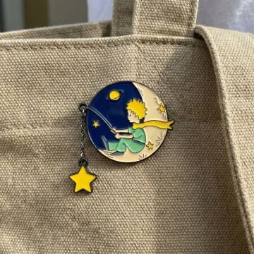 Le Petit Prince Küçük Prens Olta Yıldız Avı Metal Rozet Yaka Çanta Süsü RX049