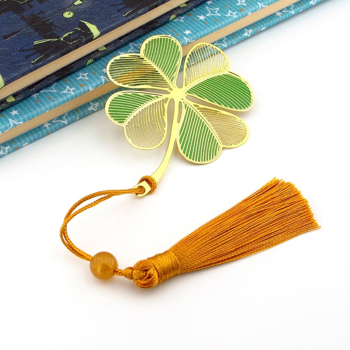 Dört Yapraklı Yonca Bookmark Metal Ayraç Kitap Ayracı Zincirli AY110