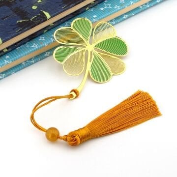 Dört Yapraklı Yonca Bookmark Metal Ayraç Kitap Ayracı Zincirli AY110