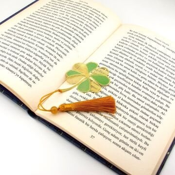 Dört Yapraklı Yonca Bookmark Metal Ayraç Kitap Ayracı Zincirli AY110