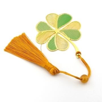 Dört Yapraklı Yonca Bookmark Metal Ayraç Kitap Ayracı Zincirli AY110