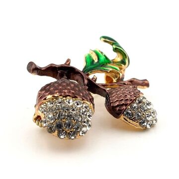 Meşe Palamudu Sonbahar Orman Doğa Zirkon Taşlı Metal Çanta Süsü Broş RZ321