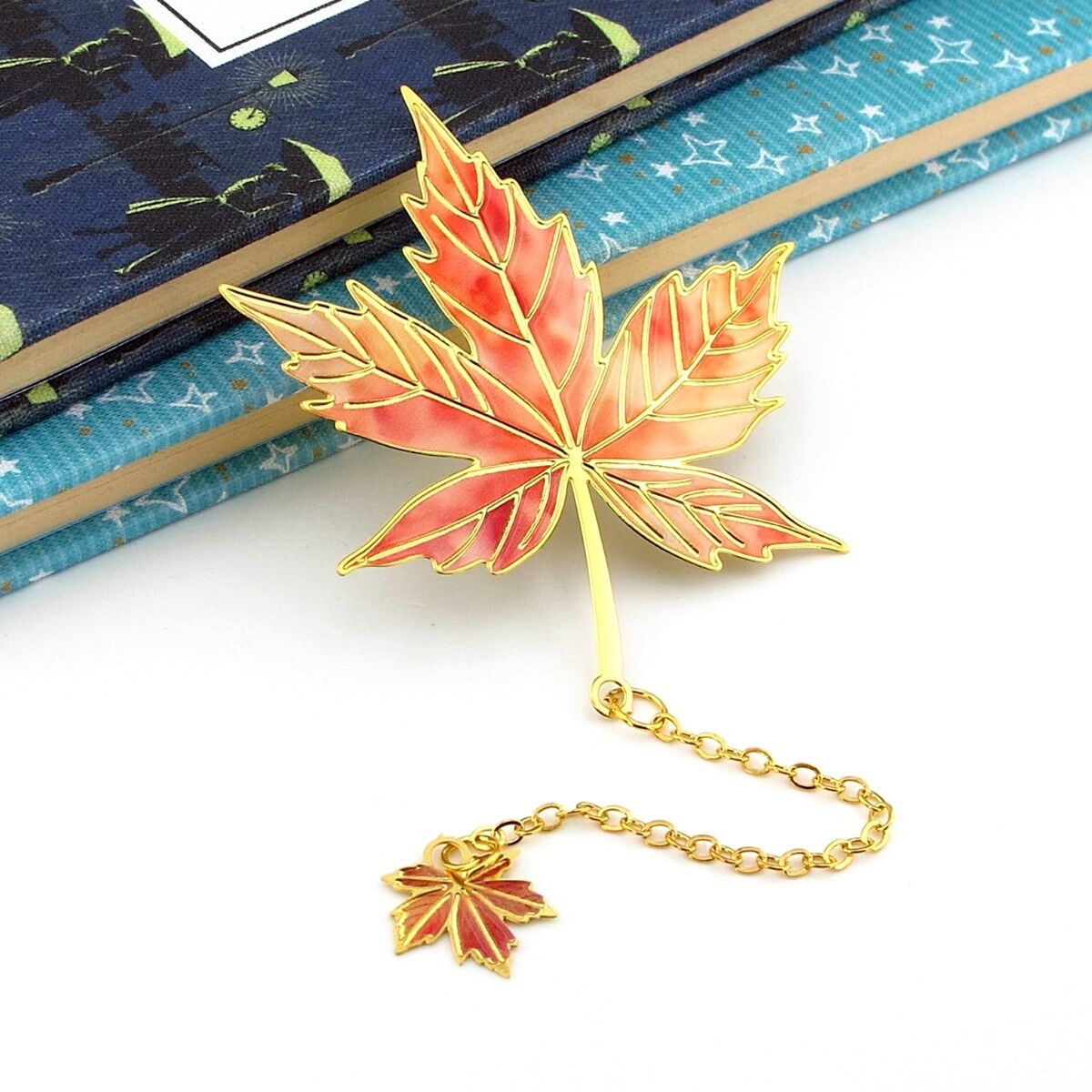 Çınar Sonbahar Ağaç Yaprakları Bookmark Metal Ayraç Kitap Ayracı Zincirli AY114